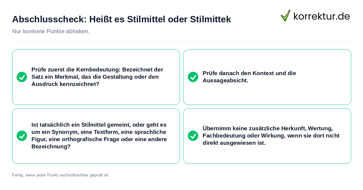 Konkreter Abschlusscheck zu Heißt es Stilmittel oder Stilmittek