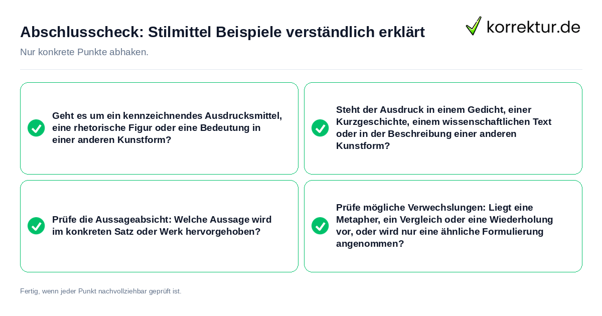 Konkreter Abschlusscheck zu Stilmittel Beispiele verständlich erklärt