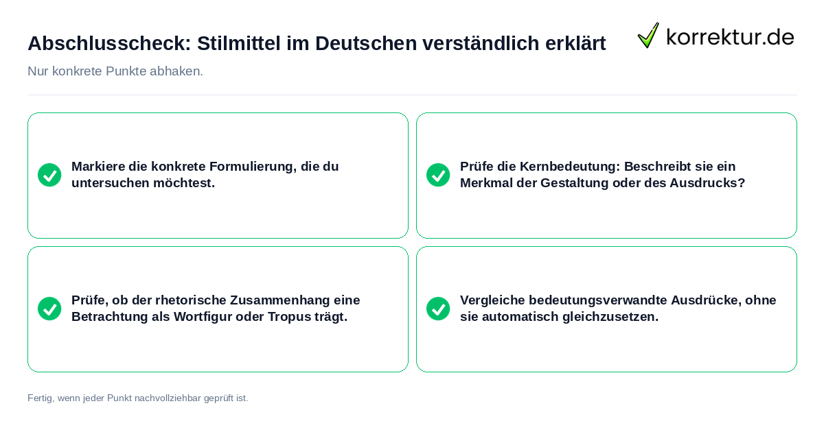 Konkreter Abschlusscheck zu Stilmittel im Deutschen verständlich erklärt