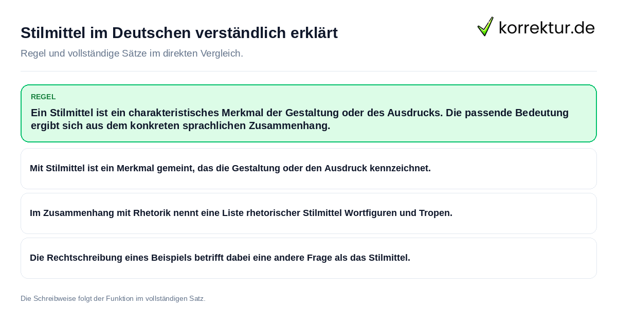 Konkrete Regel und vollständige Beispielsätze zu Stilmittel im Deutschen verständlich erklärt