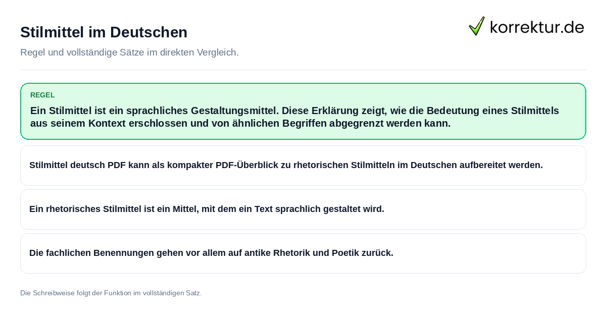 Stilmittel im Deutschen Konkrete Regel und vollständige Beispielsätze zu Stilmittel im Deutschen