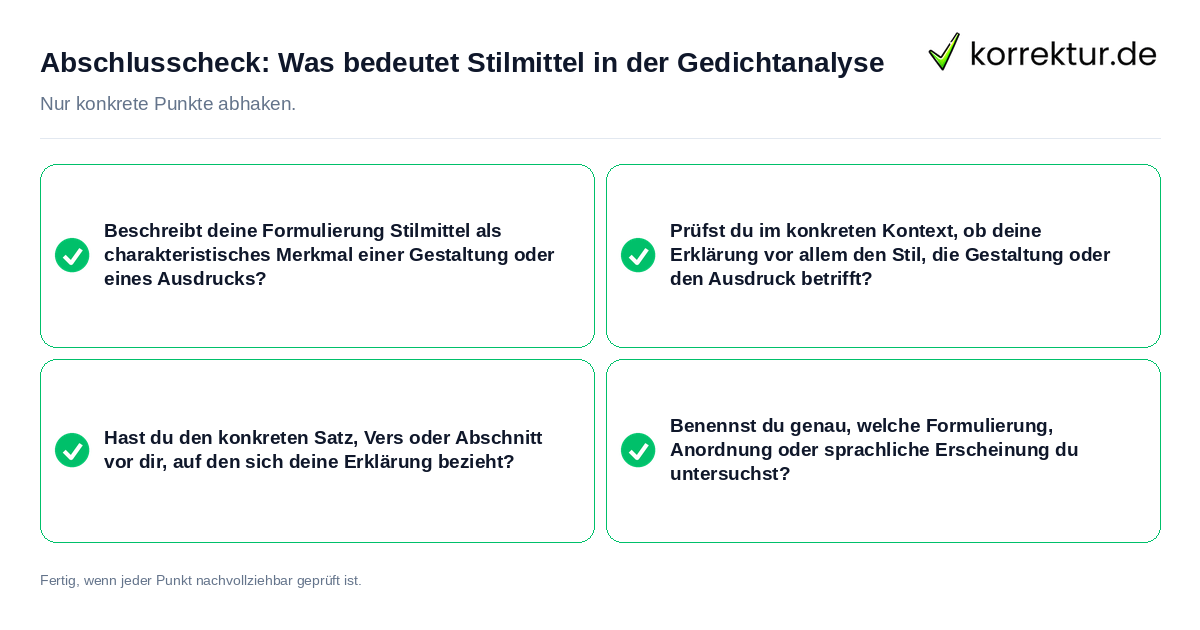 Abschlusscheck: Was bedeutet Stilmittel in der Gedichtanalyse Konkreter Abschlusscheck zu Was bedeutet Stilmittel in der Gedichtanalyse