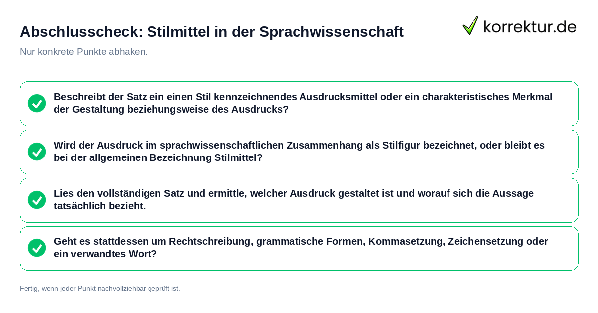 Konkreter Abschlusscheck zu Stilmittel in der Sprachwissenschaft