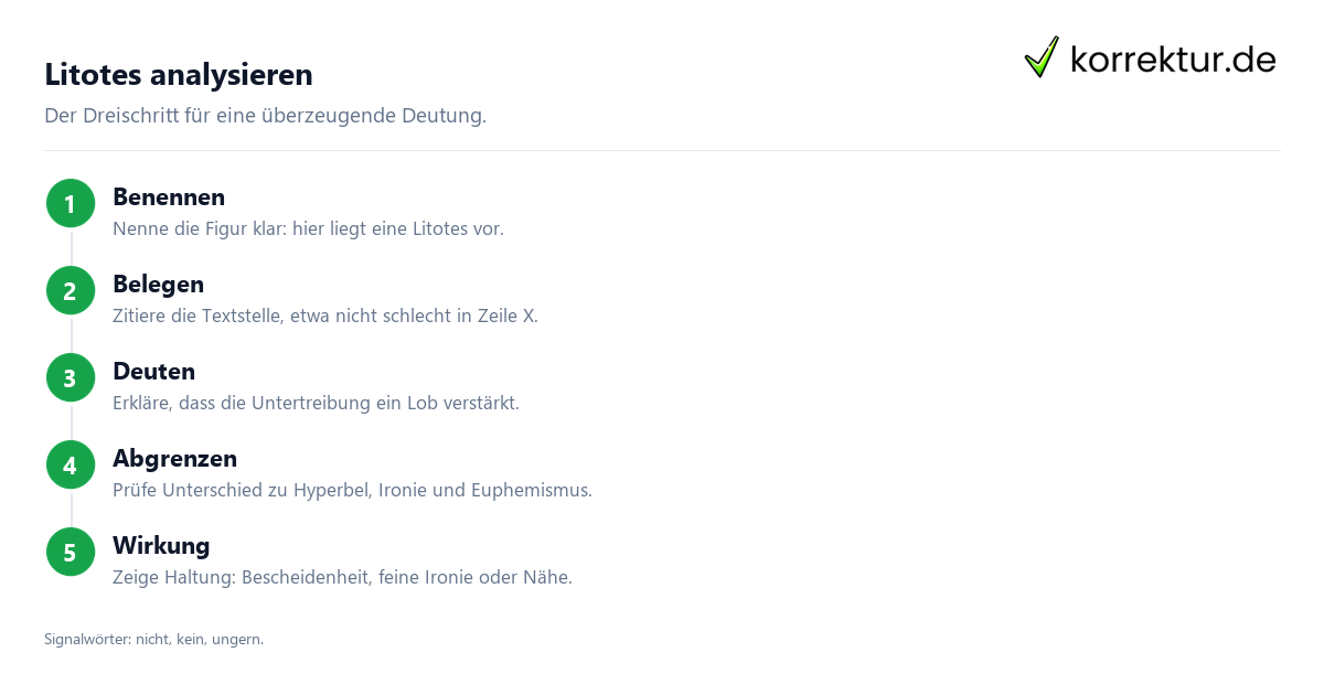 Litotes in der Analyse benennen, belegen, deuten in drei Schritten
