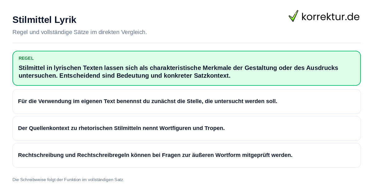Konkrete Regel und vollständige Beispielsätze zu Stilmittel Lyrik