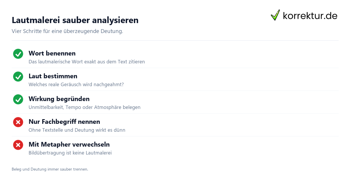 Lautmalerei sauber analysieren Onomatopoesie in der Textanalyse richtig belegen Checkliste