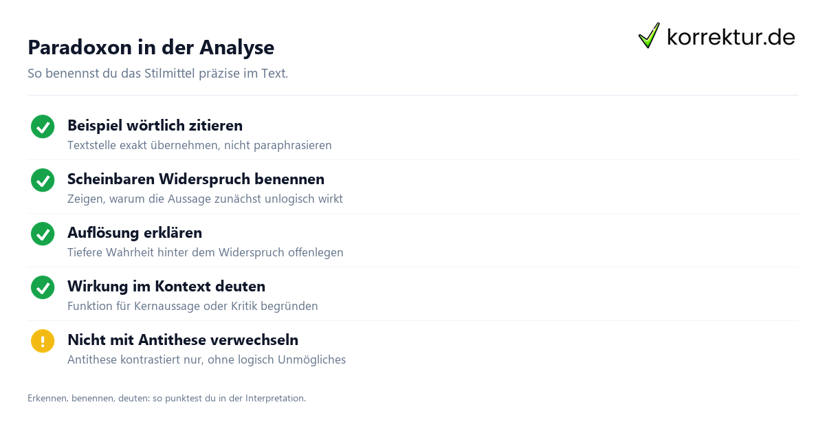 Paradoxon in der Analyse Paradoxon Stilmittel Analyse Checkliste für Textinterpretation