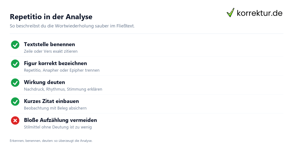 Repetitio in der Analyse Repetitio in der Textanalyse richtig beschreiben Checkliste