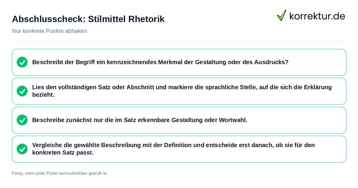 Abschlusscheck: Stilmittel Rhetorik Konkreter Abschlusscheck zu Stilmittel Rhetorik