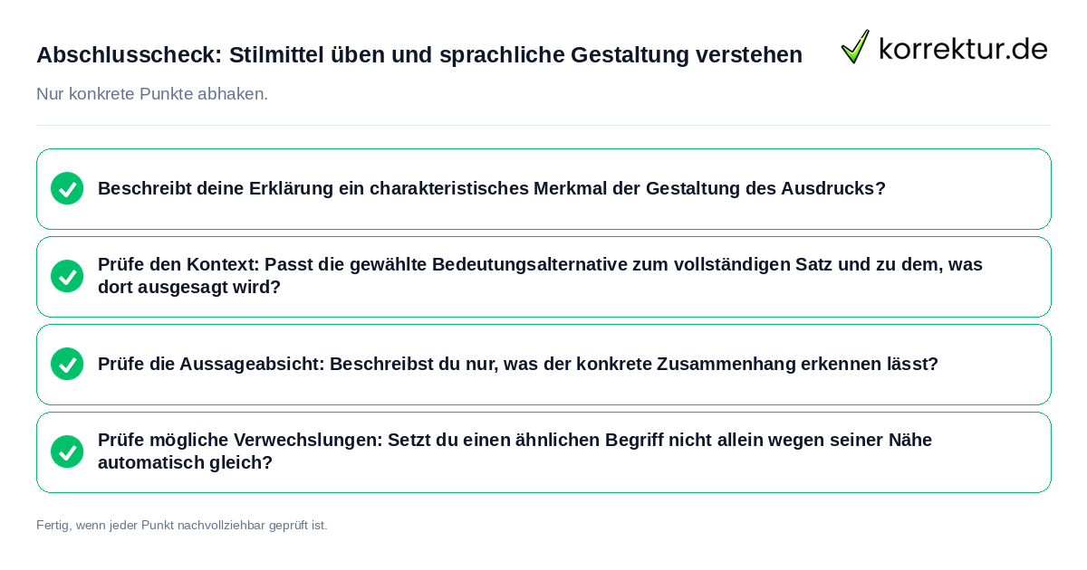 Abschlusscheck: Stilmittel üben und sprachliche Gestaltung verstehen Konkreter Abschlusscheck zu Stilmittel üben und sprachliche Gestaltung verstehen
