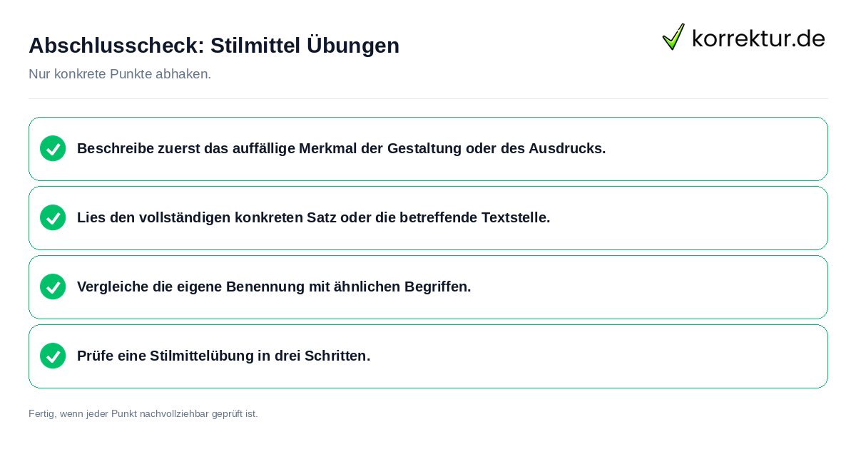 Abschlusscheck: Stilmittel Übungen Konkreter Abschlusscheck zu Stilmittel Übungen