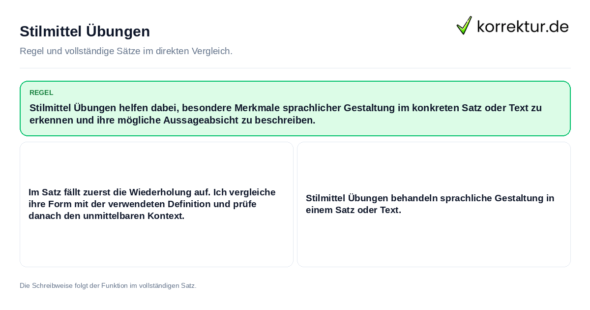 Stilmittel Übungen Konkrete Regel und vollständige Beispielsätze zu Stilmittel Übungen