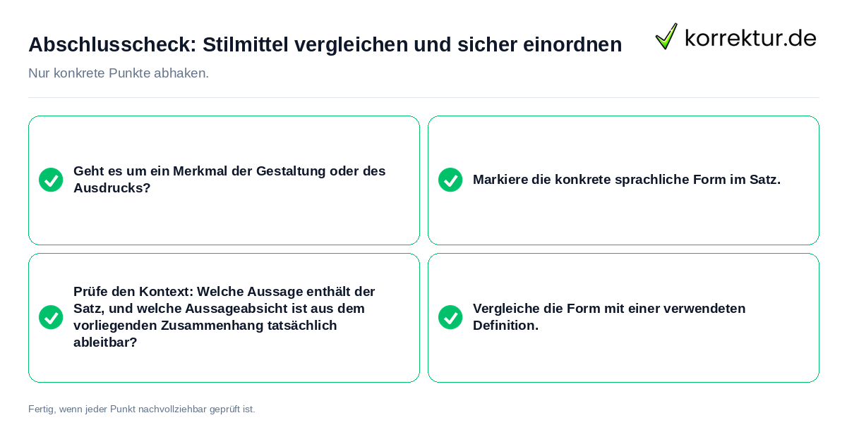 Abschlusscheck: Stilmittel vergleichen und sicher einordnen Konkreter Abschlusscheck zu Stilmittel vergleichen und sicher einordnen