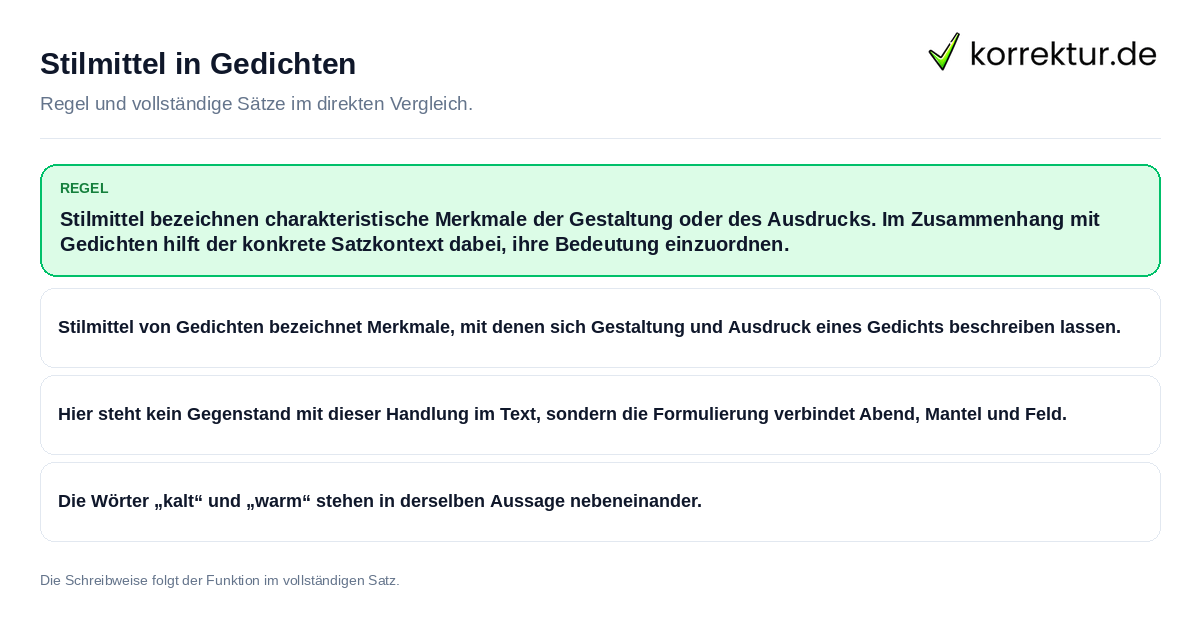 Stilmittel in Gedichten Konkrete Regel und vollständige Beispielsätze zu Stilmittel in Gedichten