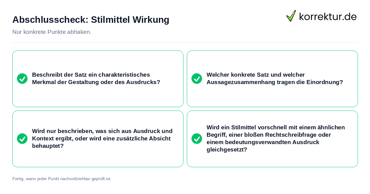 Konkreter Abschlusscheck zu Stilmittel Wirkung