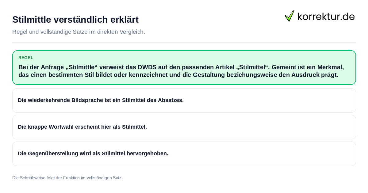 Konkrete Regel und vollständige Beispielsätze zu Stilmittle verständlich erklärt