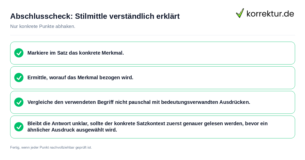 Konkreter Abschlusscheck zu Stilmittle verständlich erklärt