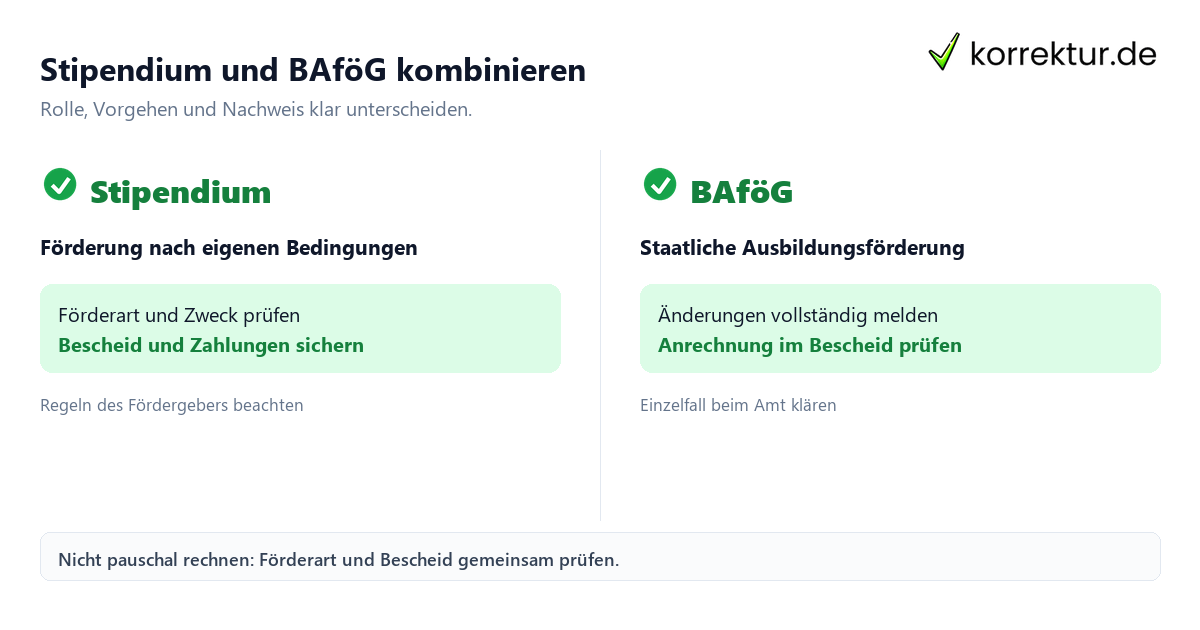 Stipendium und BAföG kombinieren mit zwei klar abgegrenzten Wegen im Vergleich