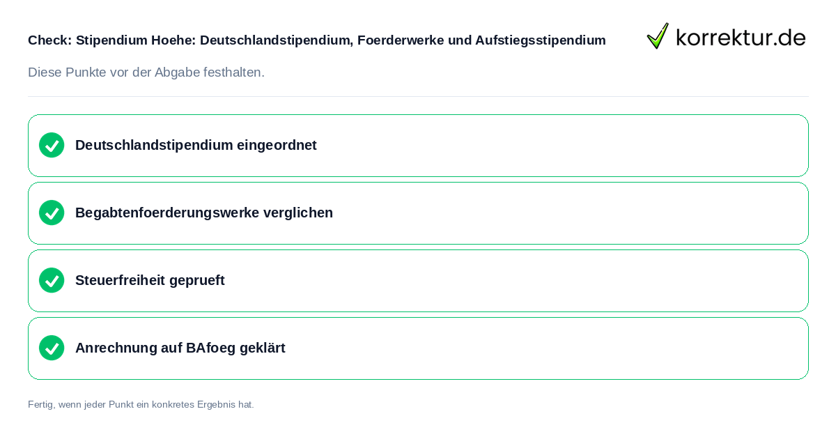 Stipendium Höhe: Deutschlandstipendium, Förderwerke und Aufstiegsstipendium: Prüfliste mit vier