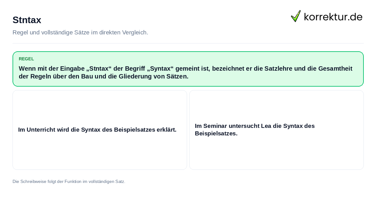 Konkrete Regel und vollständige Beispielsätze zu Stntax