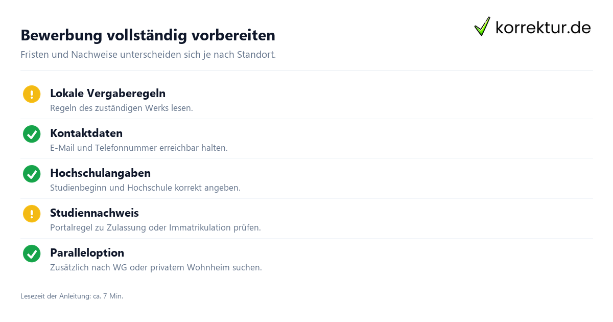 Studentenwohnheim Bewerbung: Unterlagen und Fristen prüfen