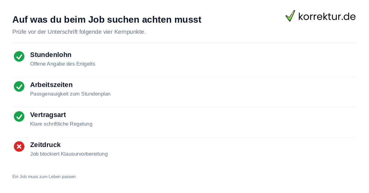 Auf was du beim Job suchen achten musst Checkliste für seriöse Studentenjobs: Lohn, Zeiten und Vertrag prüfen