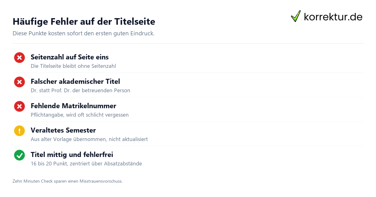 Studienarbeit Deckblatt häufige Fehler vermeiden