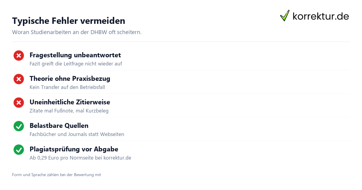 Typische Fehler vermeiden Studienarbeit DHBW typische Fehler und Bewertungskriterien