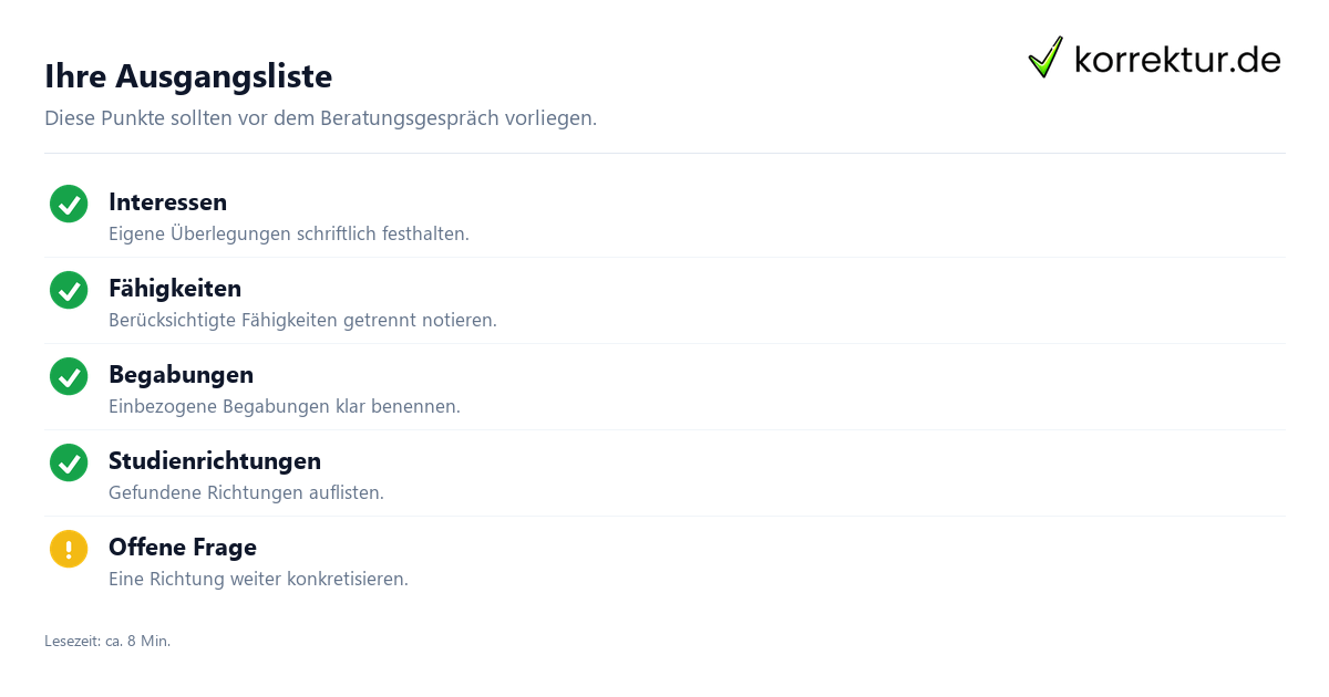 Die Studienberatung für die Studienwahl vorbereiten mit einer Checkliste