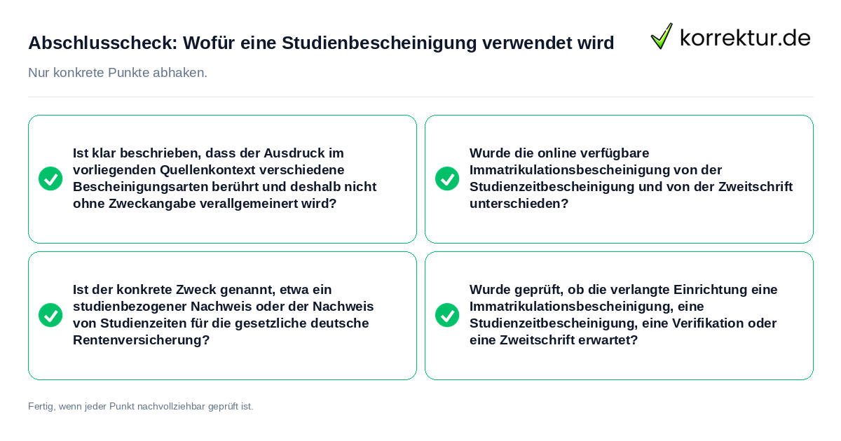 Konkreter Abschlusscheck zu Wofür eine Studienbescheinigung verwendet wird