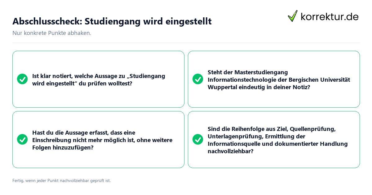 Abschlusscheck: Studiengang wird eingestellt Konkreter Abschlusscheck zu Studiengang wird eingestellt