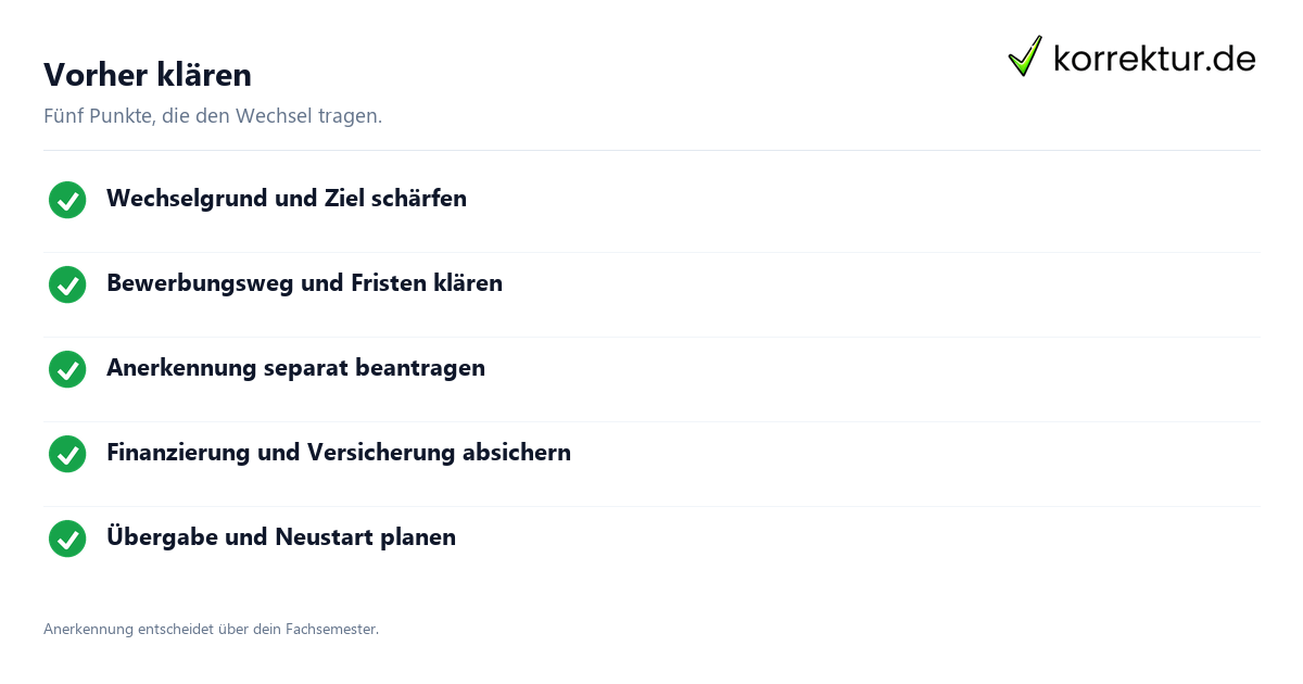 Studiengangwechsel Checkliste