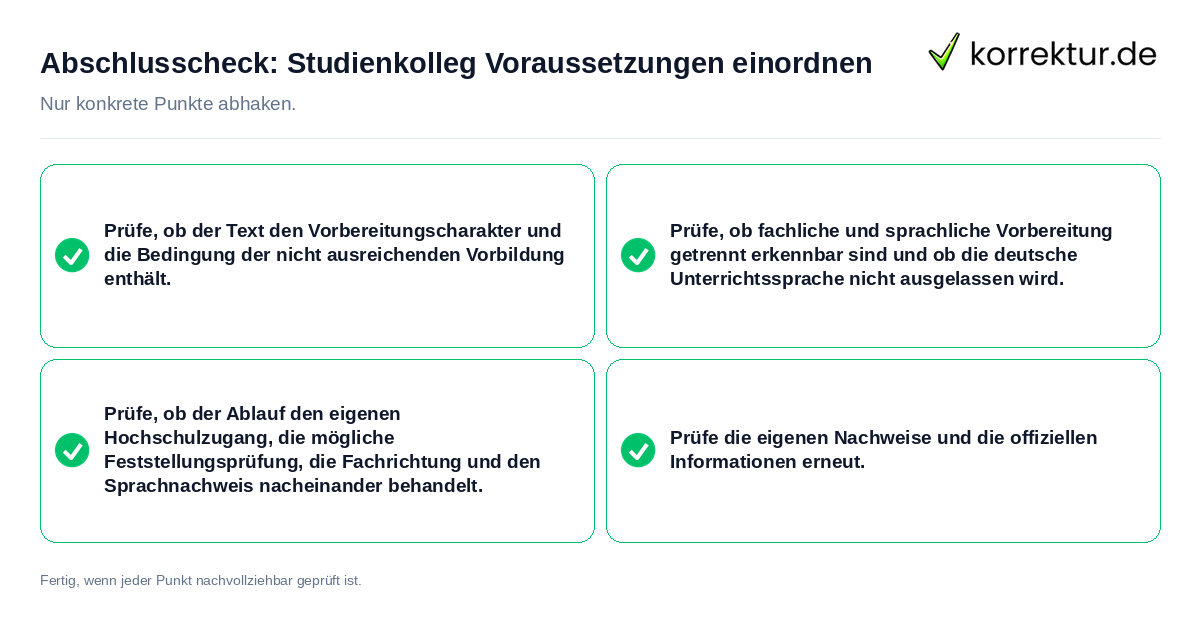 Konkreter Abschlusscheck zu Studienkolleg Voraussetzungen einordnen