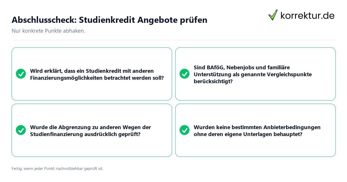 Abschlusscheck: Studienkredit Angebote prüfen Konkreter Abschlusscheck zu Studienkredit Angebote prüfen