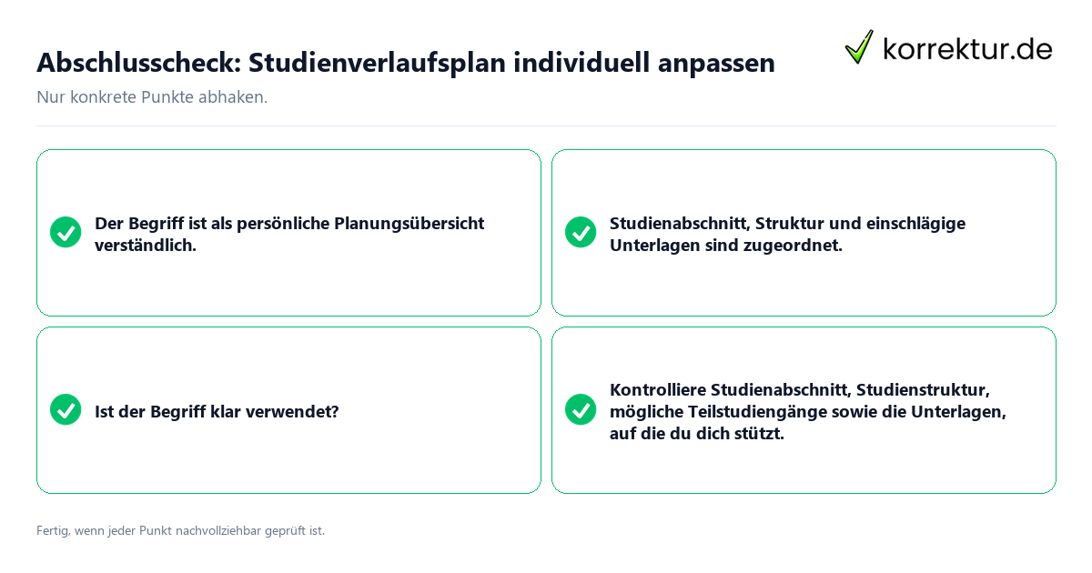 Abschlusscheck: Studienverlaufsplan individuell anpassen Konkreter Abschlusscheck zu Studienverlaufsplan individuell anpassen