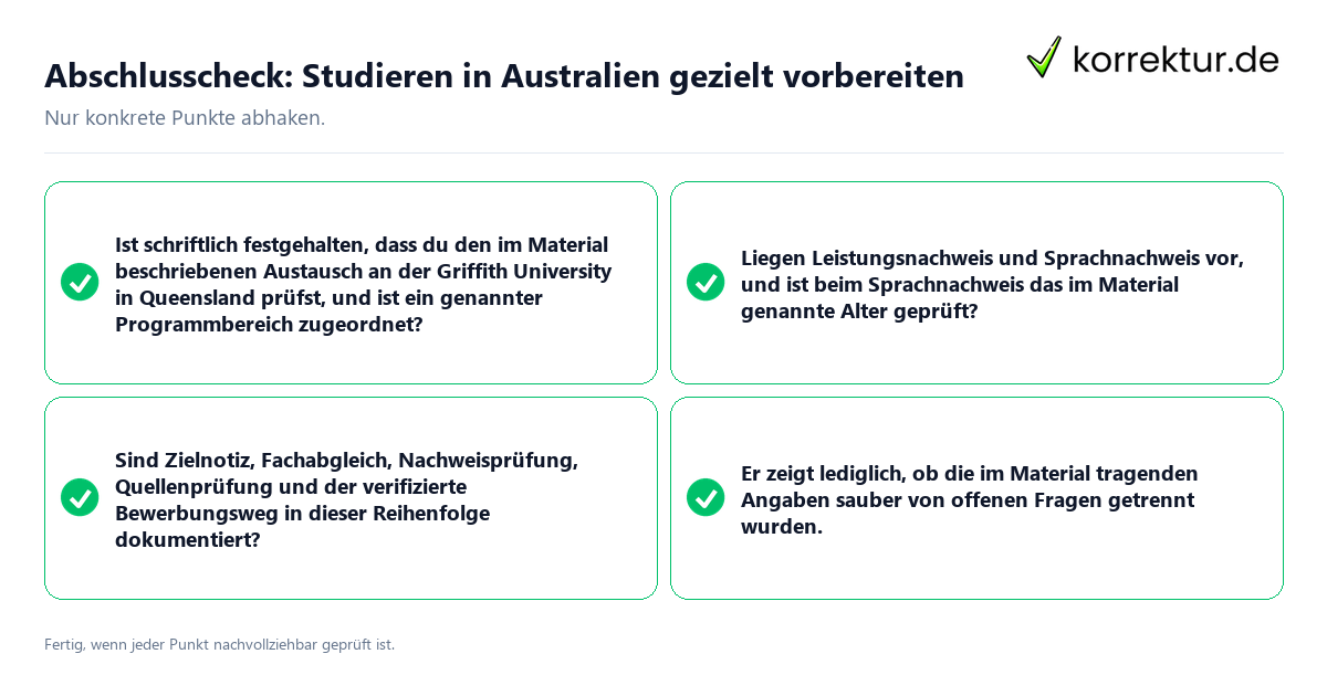 Konkreter Abschlusscheck zu Studieren in Australien gezielt vorbereiten