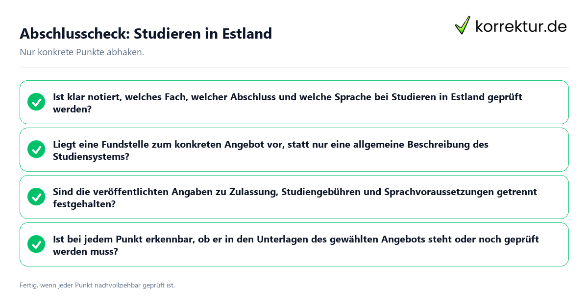 Konkreter Abschlusscheck zu Studieren in Estland