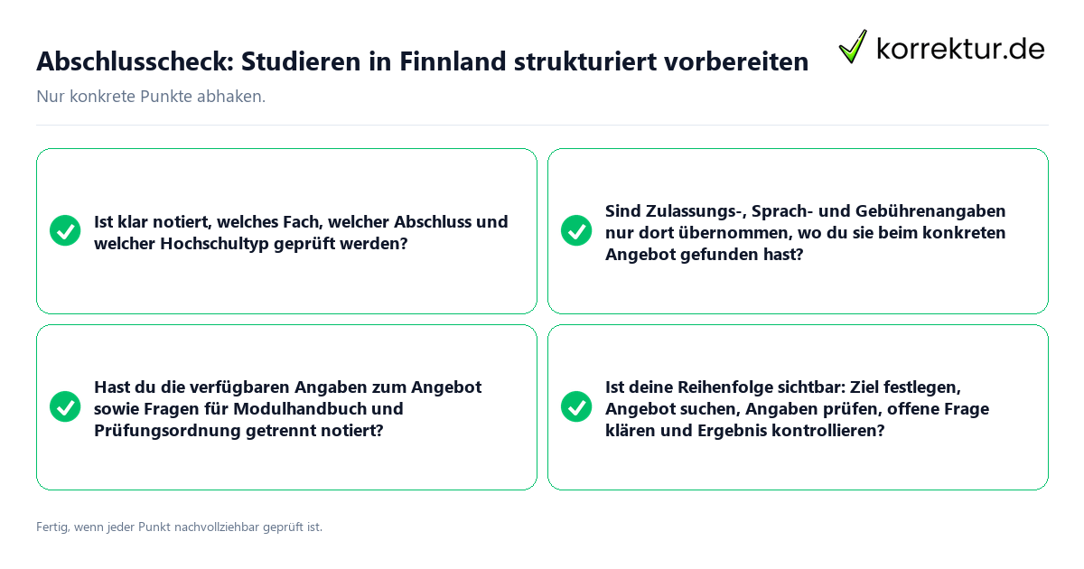 Abschlusscheck: Studieren in Finnland strukturiert vorbereiten Konkreter Abschlusscheck zu Studieren in Finnland strukturiert vorbereiten