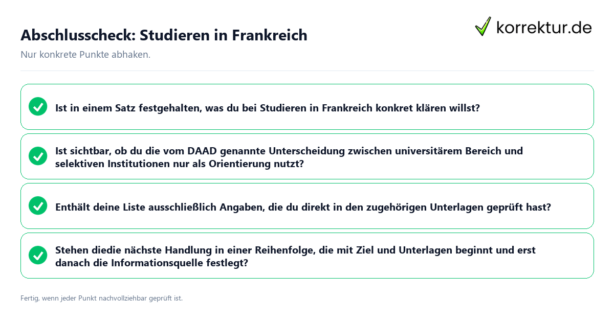 Abschlusscheck: Studieren in Frankreich Konkreter Abschlusscheck zu Studieren in Frankreich