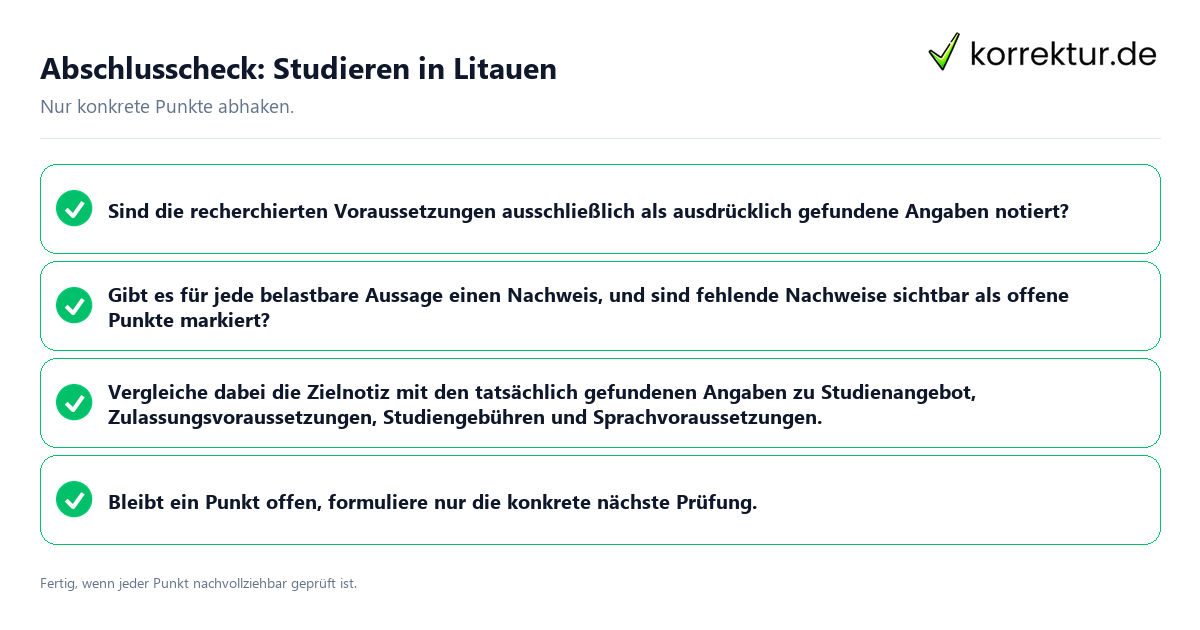 Abschlusscheck: Studieren in Litauen Konkreter Abschlusscheck zu Studieren in Litauen