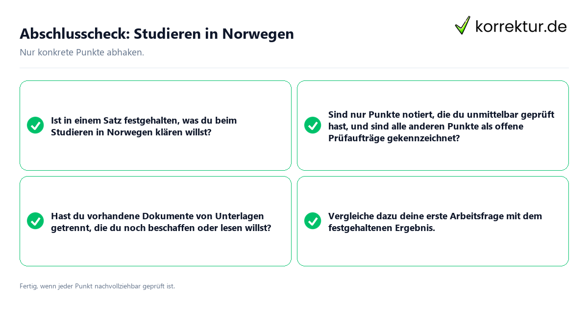 Konkreter Abschlusscheck zu Studieren in Norwegen