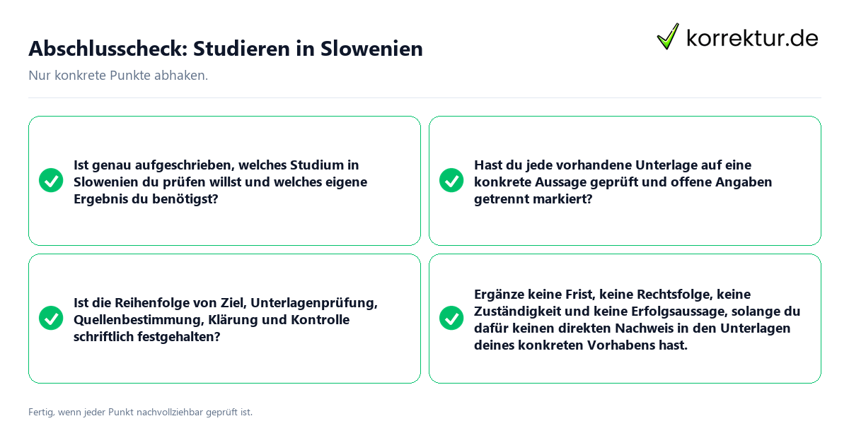Abschlusscheck: Studieren in Slowenien Konkreter Abschlusscheck zu Studieren in Slowenien
