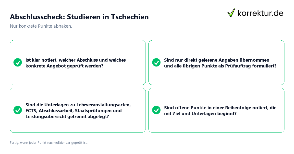 Konkreter Abschlusscheck zu Studieren in Tschechien