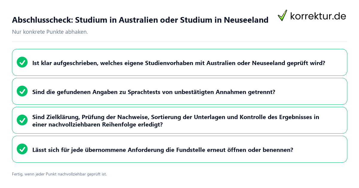 Abschlusscheck: Studium in Australien oder Studium in Neuseeland Konkreter Abschlusscheck zu Studium in Australien oder Studium in Neuseeland