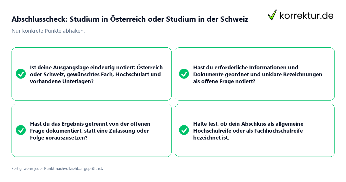 Abschlusscheck: Studium in Österreich oder Studium in der Schweiz Konkreter Abschlusscheck zu Studium in Österreich oder Studium in der Schweiz