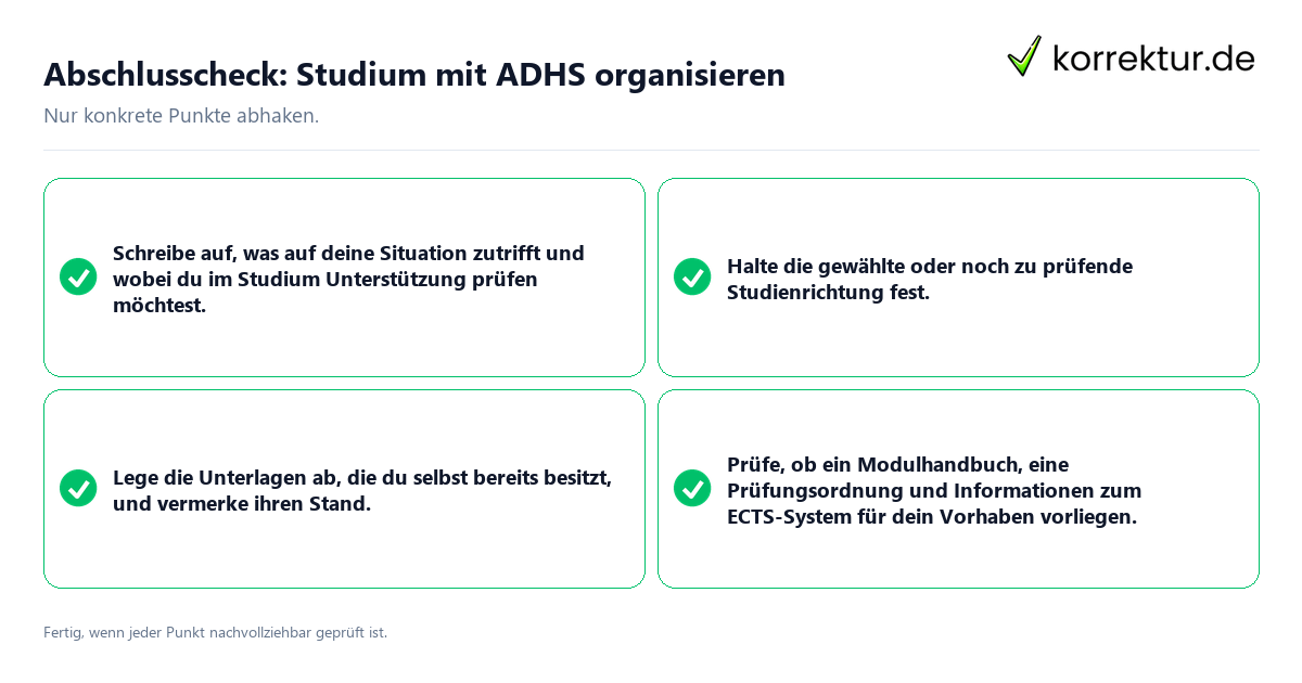 Abschlusscheck: Studium mit ADHS organisieren Konkreter Abschlusscheck zu Studium mit ADHS organisieren