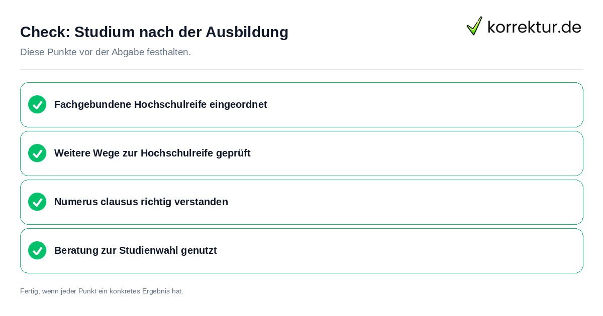 Check: Studium nach der Ausbildung Studium nach der Ausbildung: Prüfliste mit vier Punkten