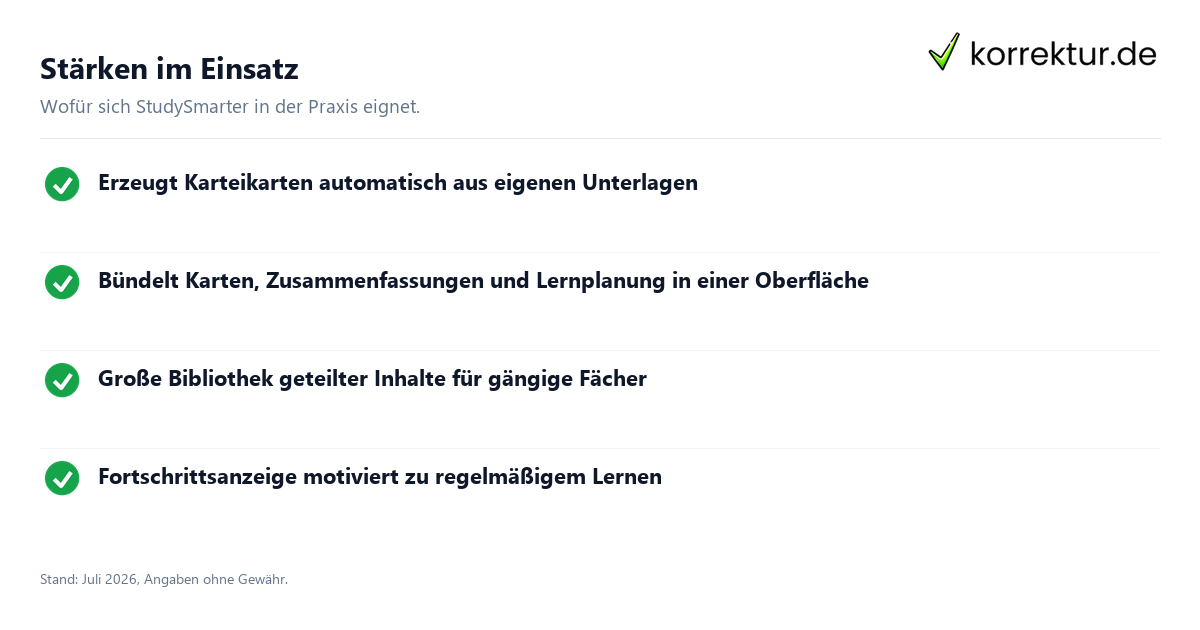 Stärken im Einsatz StudySmarter im Test für Studium und Ausbildung: Stärken im Überblick