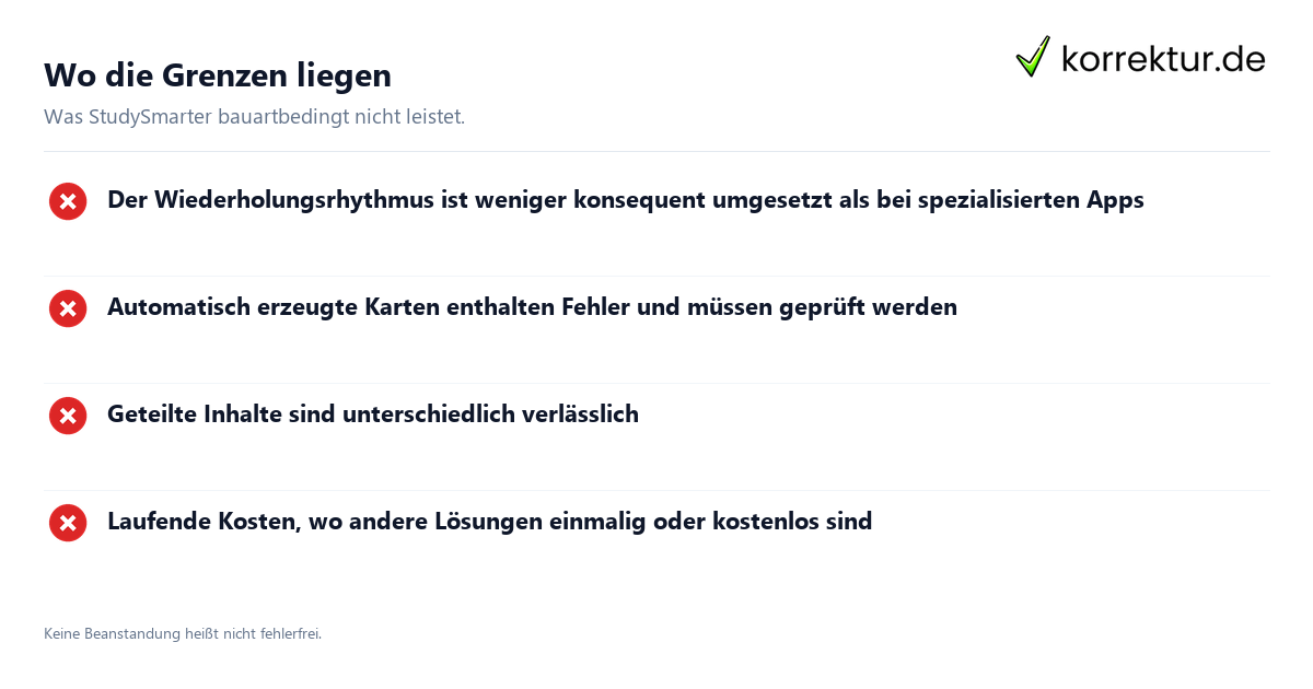 StudySmarter im Test für Studium und Ausbildung: Grenzen im Überblick