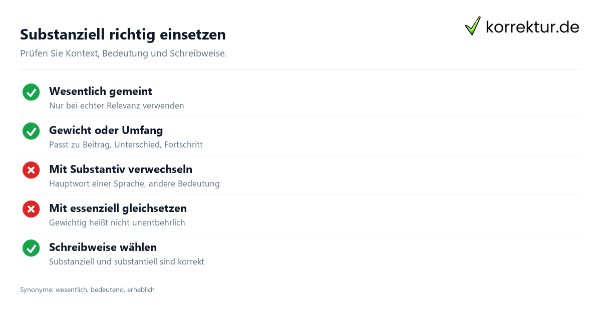 Substanziell Bedeutung richtig verwenden